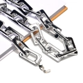 Detail of silver rectangular link chain with lobster clasp and silicone loop for eyewear - Silver