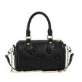 Schwarze Boston-Handtasche mit Kleeblatt-Prägung, Lychee-Textur und Goldkette - Schwarz (2321)