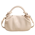 Detail of cream pleated bucket bag showing the soft texture and gold metal buckle - Off White