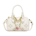 Cream boston bag with clover pattern and strawberry pendant on a gold chain - White (2321)