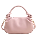 Detail of pink bucket bag with knotted handle, pleated design and metallic hardware - Pink