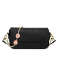 Black embossed clover crossbody bag with gold chain and pink strawberry charms - Black (2328)