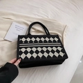 Large capacity black and white diamond pattern tote bag with thick woven handles - Medium / Black