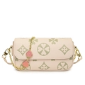 Cream shoulder bag with green clover print, gold chain, and strawberry charms - White (2328)