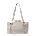 Sac fourre-tout chic en cuir beige avec logo embossé et breloque noeud en perles - Blanc Crème - Sac Unique
