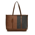 Bolso tote de lona en marrón y gris con asas de cuero y gran capacidad de carga - Marrón y Negro