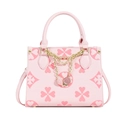 Pink crossbody bag with clover pattern, gold chain and strawberry charms in detail - Pink (2322)