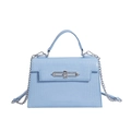 Light blue faux crocodile skin Kelly bag with silver metal twist lock and chain strap - Blue