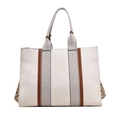 Bolso tote minimalista de lona con costuras en contraste y gran capacidad interior - Marrón / Grande