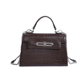 Brown crocodile pattern top handle Kelly bag with silver metal chain and lock detail - Brown