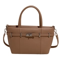 Elegante borsa tote kaki in pelle con motivo litchi e chiusura a girello argentata - Cachi