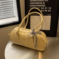 Lichtgele balletstijl barrel tas met elegante geruite strik als decoratieve lint - Geel
