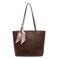 Borsa tote marrone in pelle sintetica con foulard decorativo e scritte dorate - Marrone