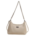 Elegante borsa beige testurizzata con catena argento e fibbia metallica - Bianco