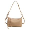 Minimalist beige underarm bag with pleated texture and dual shoulder straps - Khaki