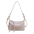 Bolso de hombro beige plisado minimalista con borlas anudadas y base de cuero - Gris
