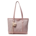 Rosa Tote Bag mit Plüschbär-Anhänger und modischem Lederlogo am Schultergurt-Design - Rosa