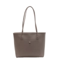 Minimalistische grote shopper van donker kaki leer met voorvak en schouderbanden - Grijs
