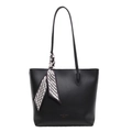 Bolso tote negro minimalista de gran capacidad para mujer con pañuelo y texto en dorado - Negro
