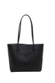 Minimalistische zwarte shopper tas van leer met dunne schouderbanden en een voorvakje - Zwart