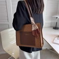 Brown checkerboard embossed tote bag for women with leopard print scarf and large capacity - Brown