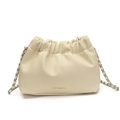 Borsa a nuvola bianco crema con trama litchi ed elegante tracolla a catena argento - Bianco