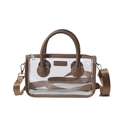 Transparente PVC-Gelee-Tasche mit braunem PU-Lederbesatz und verstellbarem Umhängegurt - Braun