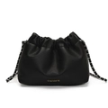 Chic black lychee grain pleated cloud bag with elegant silver chain strap and logo - Black