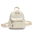Mini sac à dos en jacquard floral avec broderie papillon et fermetures éclair dorées - Blanc