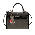 Borsa Kelly nera con strass scintillanti, cristalli e ciondolo a orsetto - Con Ciondolo / Grande