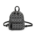 Mini mochila de cuadros con lazos negros y colgante de lazo metálico plateado - Gris