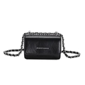 Detail of silver fashion lettering and chain strap on black retro texture mini bag - Black