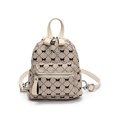 Mini mochila de cuadros marrón claro y crema con lazos negros y correas de cuero fino - Blanco