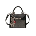 Borsa nera stile Kelly con strass scintillanti, chiusura argento e ciondolo orso - Con Ciondolo / Piccolo