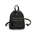 Mochila gris de espiga con lunares negros y decoración de lazo de metal plateado - Negro