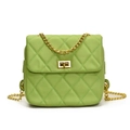 Chic lime green quilted shoulder bag with gold chain strap and elegant metal turn lock - Fruit Green