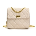 Elegant cream quilted shoulder bag with gold chain strap and luxury turn-lock closure - Off White