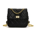 Quilted black leather crossbody bag with elegant gold chain handle and metal twist lock - Black