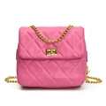 Pink quilted shoulder bag with gold chain strap and metal turn-lock closure - Pink