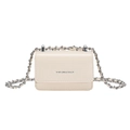 Mini cream leather crossbody flap bag with silver chain and FASHION & BAGS lettering - Off White