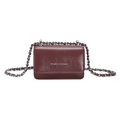 Mini deep wine red crossbody square bag with crinkled texture and silver chain strap - Burgundy