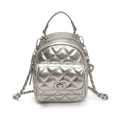 Chic quilted mini backpack in metallic silver finish with chain straps and metal lock - Silver