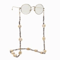 Golden eyewear chain with black beads and natural shells on gold frames - Gold Shell Style