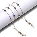 Detail of gold glasses chain featuring blue glass beads and secure anti-slip silicone ends - Blue