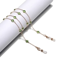 Detail of gold glasses chain with green glass beads and silicone anti-slip ends - Green