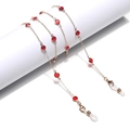 Handmade gold glass eyeglass chain with red gemstones and anti-slip silicone loops - Red