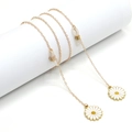 Gold metal eyeglass chain with white daisy pendants and non-slip silicone loops - Daisy Style (GL1030)