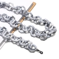 Close-up of marble texture acrylic hexagon eyeglass chain with rubber anti-slip loops - Inky Gray White (Gray Marble)