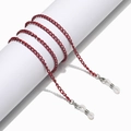 Detail of red metal glasses chain with silver lobster clasps and silicone loops - Red