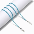 Detail of sky blue metal eyeglass chain with silver lobster clasps and silicone loops - Sky Blue